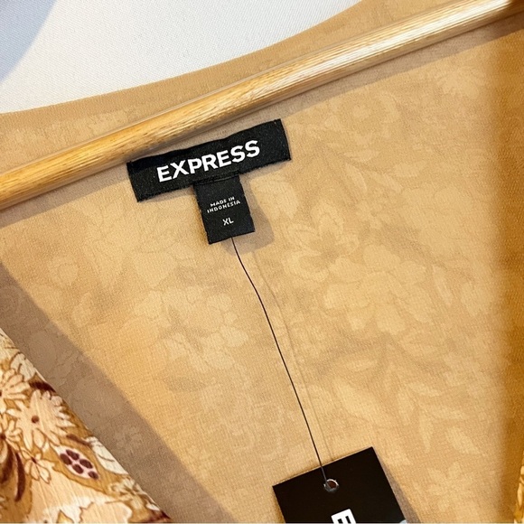 NWT‎ Express Fall Mustard Yellow Floral Flowy Shirt Boho Bohemian - Picture 3 of 6